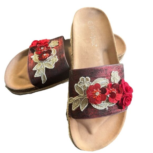 Nature Breeze Flower Espadrille Slide Sandals in Red Size 10 Summer - Picture 6 of 11